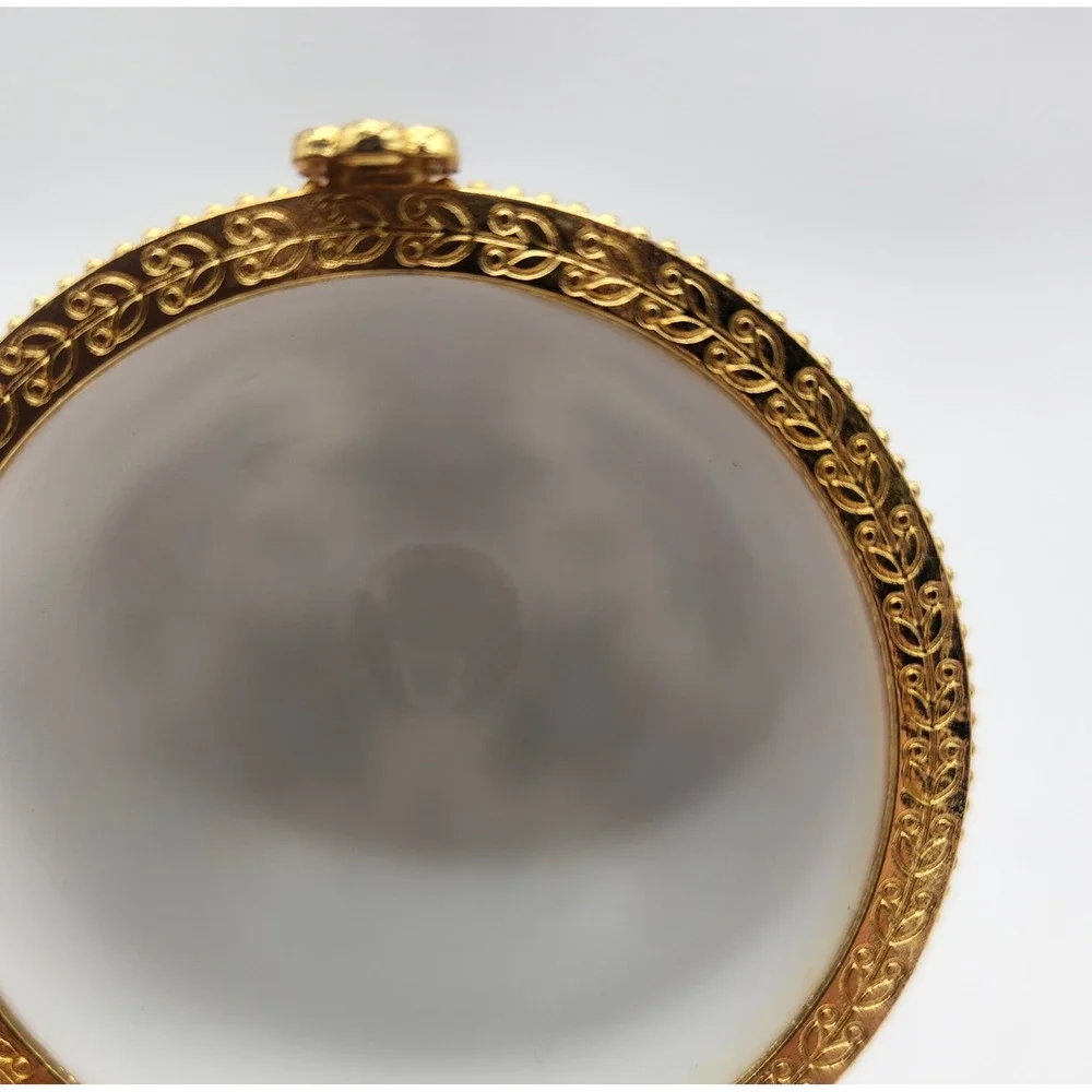 Vintage Porcelain Egg Trinket Box Hinged Footed Floral Gold Trim Limoges Style